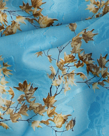 Light Blue Japanese Cotton Voile Fabric, Delicate Brown & Cream Leaf Print, 110 cm Width-D20913