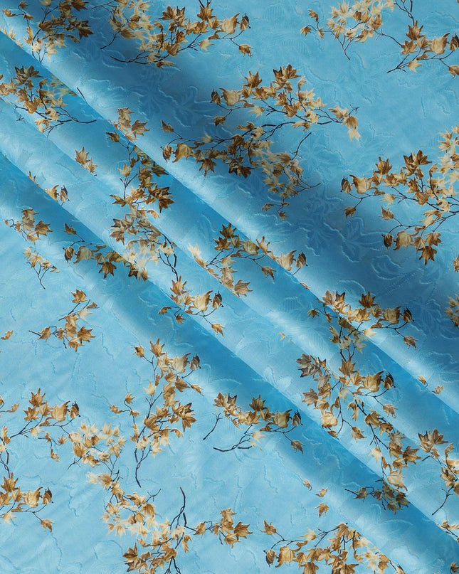 Light Blue Japanese Cotton Voile Fabric, Delicate Brown & Cream Leaf Print, 110 cm Width-D20913