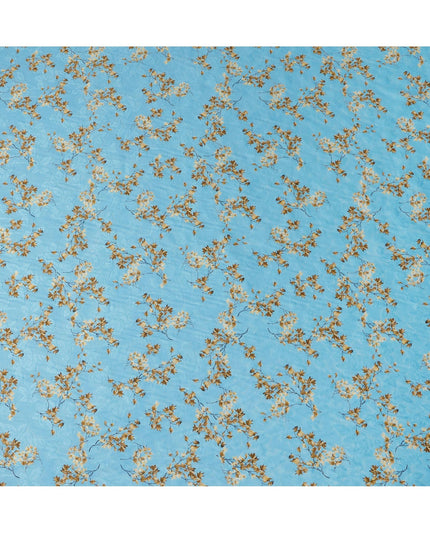 Light Blue Japanese Cotton Voile Fabric, Delicate Brown & Cream Leaf Print, 110 cm Width-D20913