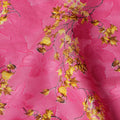 Pink Japanese Cotton Voile Fabric, Yellow & Green Leaf Print, 110 cm Width-D20914