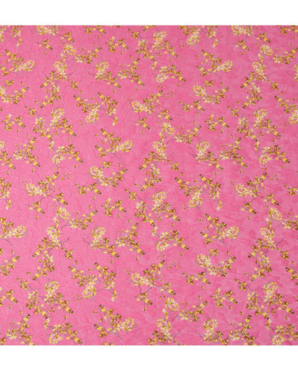 Pink Japanese Cotton Voile Fabric, Yellow & Green Leaf Print, 110 cm Width-D20914