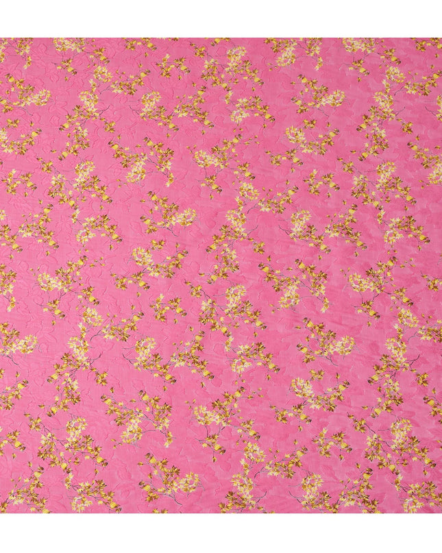 Pink Japanese Cotton Voile Fabric, Yellow & Green Leaf Print, 110 cm Width-D20914