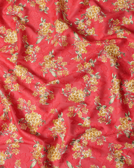 Red Japanese Cotton Voile Fabric, Yellow Floral Print, 110 cm Width-D20916