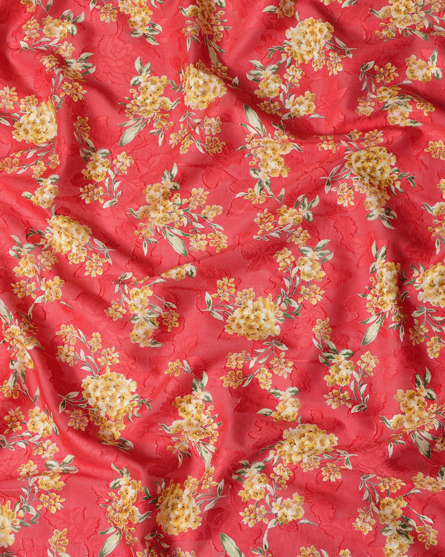 Red Japanese Cotton Voile Fabric, Yellow Floral Print, 110 cm Width-D20916