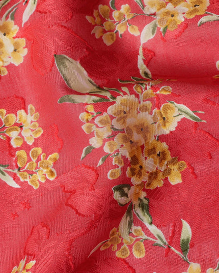 Red Japanese Cotton Voile Fabric, Yellow Floral Print, 110 cm Width-D20916