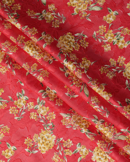 Red Japanese Cotton Voile Fabric, Yellow Floral Print, 110 cm Width-D20916