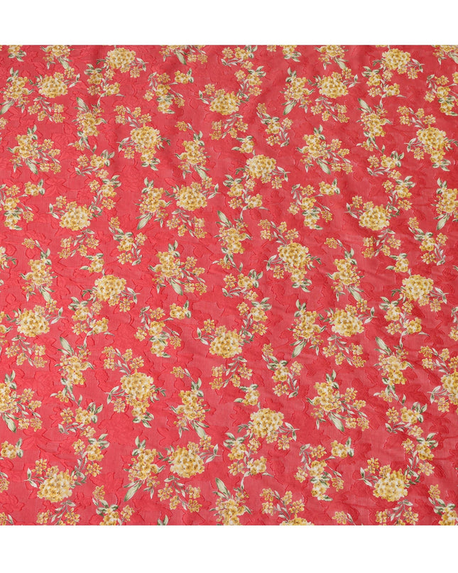 Red Japanese Cotton Voile Fabric, Yellow Floral Print, 110 cm Width-D20916