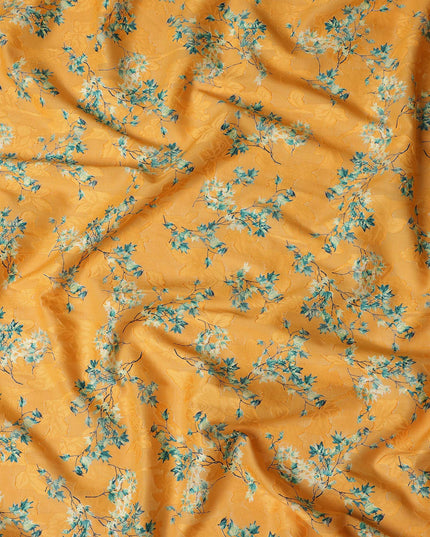 Orange Japanese Cotton Voile Fabric, Blue & White Leaf Print, 110 cm Width-D20917