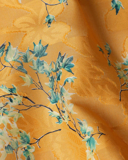 Orange Japanese Cotton Voile Fabric, Blue & White Leaf Print, 110 cm Width-D20917