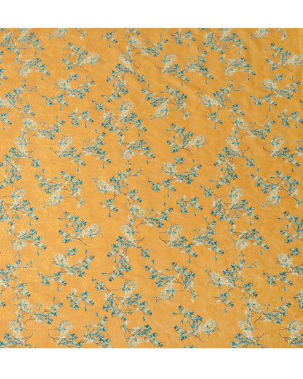 Orange Japanese Cotton Voile Fabric, Blue & White Leaf Print, 110 cm Width-D20917