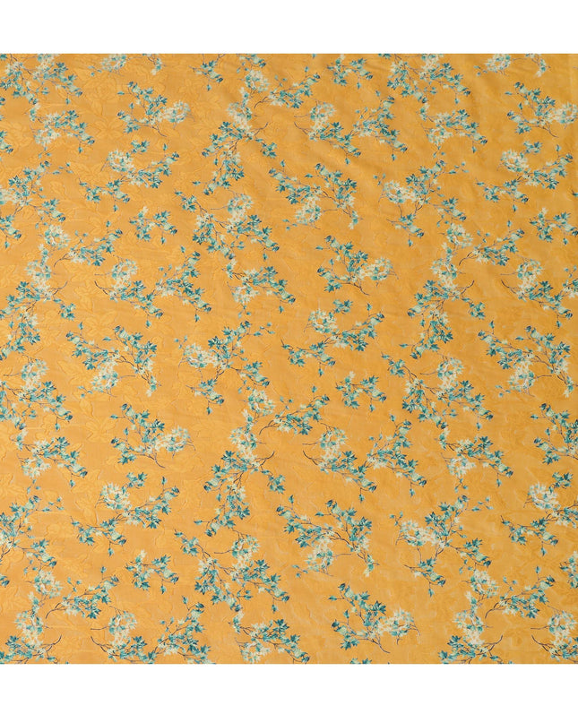 Orange Japanese Cotton Voile Fabric, Blue & White Leaf Print, 110 cm Width-D20917