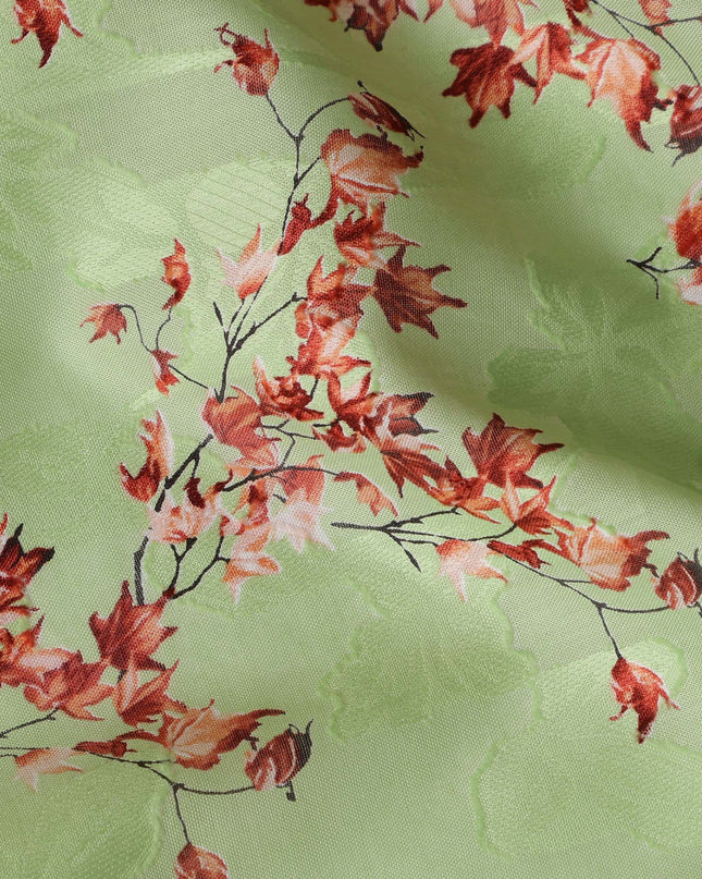 Light Green Japanese Cotton Voile Fabric, Red & Pink Leaf Print, 110 cm Width-D20918