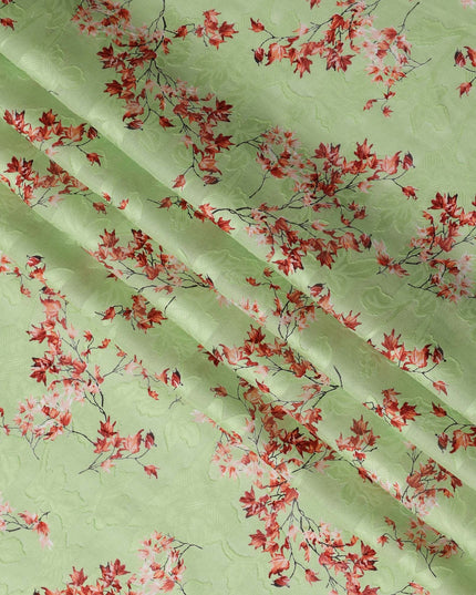 Light Green Japanese Cotton Voile Fabric, Red & Pink Leaf Print, 110 cm Width-D20918