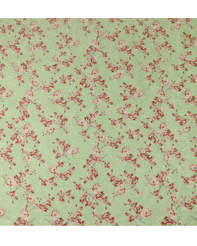 Light Green Japanese Cotton Voile Fabric, Red & Pink Leaf Print, 110 cm Width-D20918