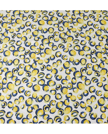 White Japanese Cotton Voile Fabric, Yellow & Blue Abstract Circle Print, 110 cm Width-D20919