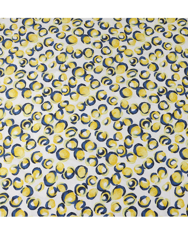 White Japanese Cotton Voile Fabric, Yellow & Blue Abstract Circle Print, 110 cm Width-D20919