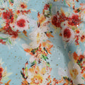 قماش كريب فيسكوز هندي أزرق فاتح مع ورق معدني، مطبوع عليه زهور، عرض 110 سم - D20921
