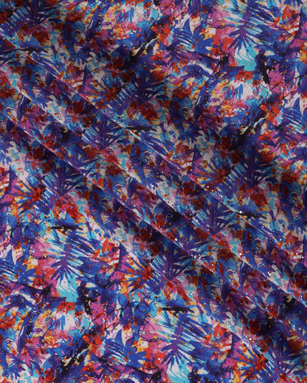 Blue Indian Viscose Crepe Fabric with Foil, Abstract Multicolor Print, 110 cm Width-D20927