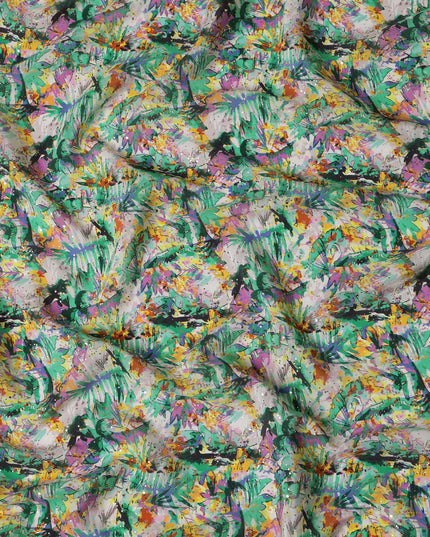 Green Indian Viscose Crepe Fabric with Foil, Abstract Multicolor Print, 110 cm Width-D20929