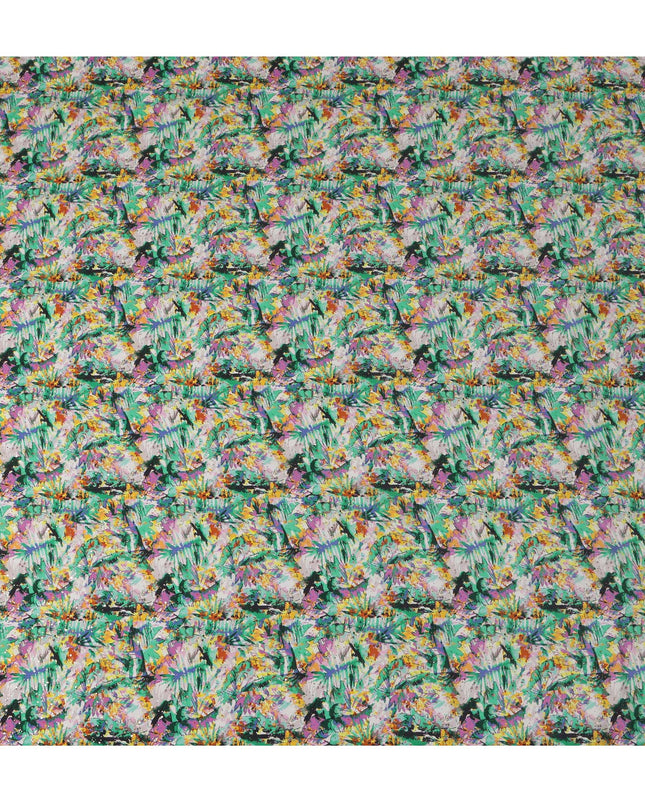 Green Indian Viscose Crepe Fabric with Foil, Abstract Multicolor Print, 110 cm Width-D20929