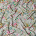 Sage Green Indian Viscose Modal Satin Fabric, Pastel Floral Print, 110 cm Width-D20931 Regal Fabrics