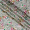 Sage Green Indian Viscose Modal Satin Fabric, Pastel Floral Print, 110 cm Width-D20931 Regal Fabrics