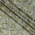 Olive Green Indian Viscose Modal Satin Fabric, Vintage Floral Print, 110 cm Width-D20932