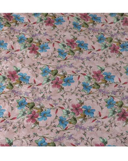 Blush Pink Indian Viscose Modal Satin Fabric, Multicolor Floral Print, 110 cm Width-D20933