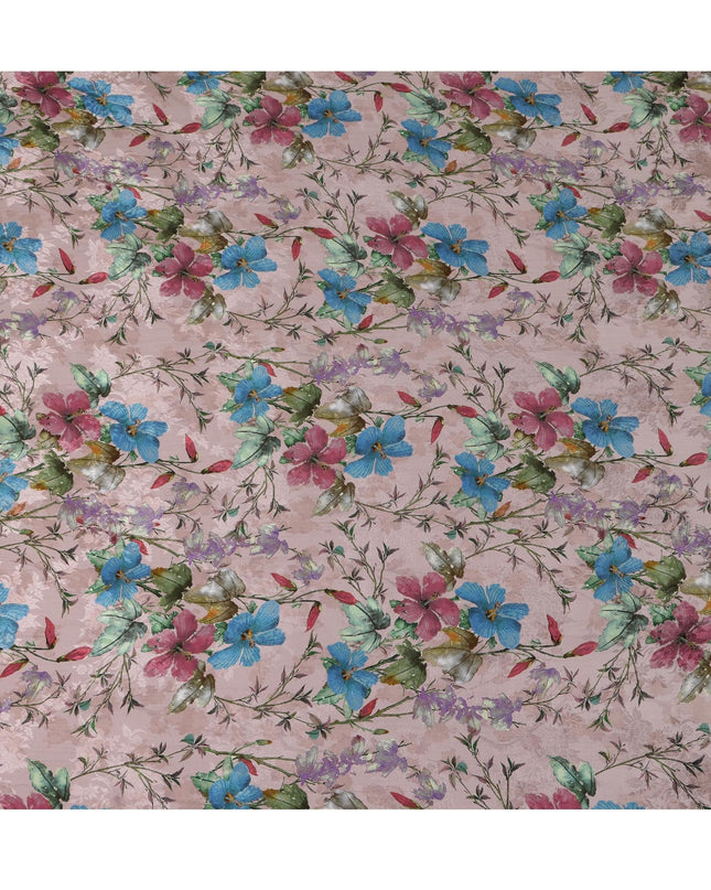 Blush Pink Indian Viscose Modal Satin Fabric, Multicolor Floral Print, 110 cm Width-D20933