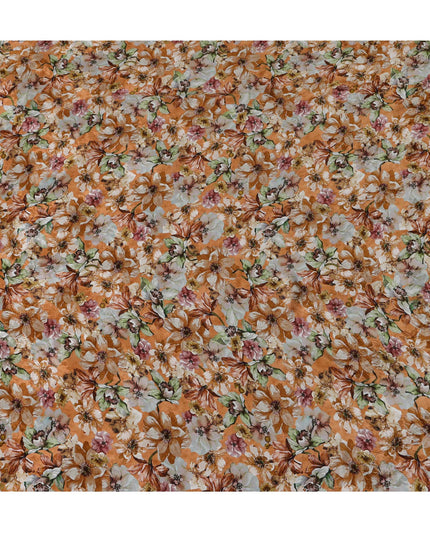 Burnt Orange Indian Viscose Modal Satin Fabric, Large Floral Print, 110 cm Width-D20939