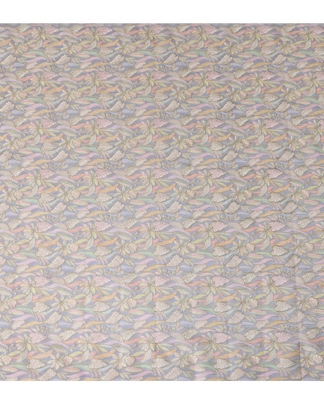 Pastel Grey Indian Tussar Silk Fabric with Embroidery, Floral Design, 110 cm Width-D20941 Regal Fabrics