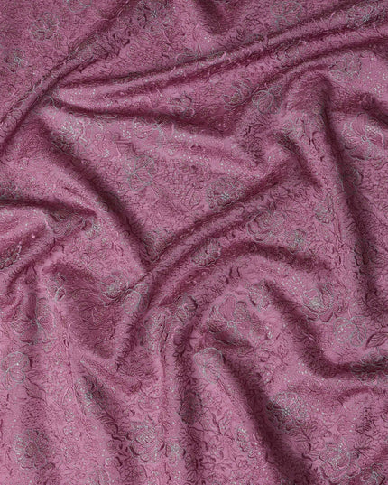 Plum Indian Tussar Silk Fabric with Silver Embroidery, 110 cm Width-D20945