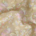قماش حرير توسار هندي ذهبي مع تطريز زهور الباستيل، عرض 110 سم - D20946