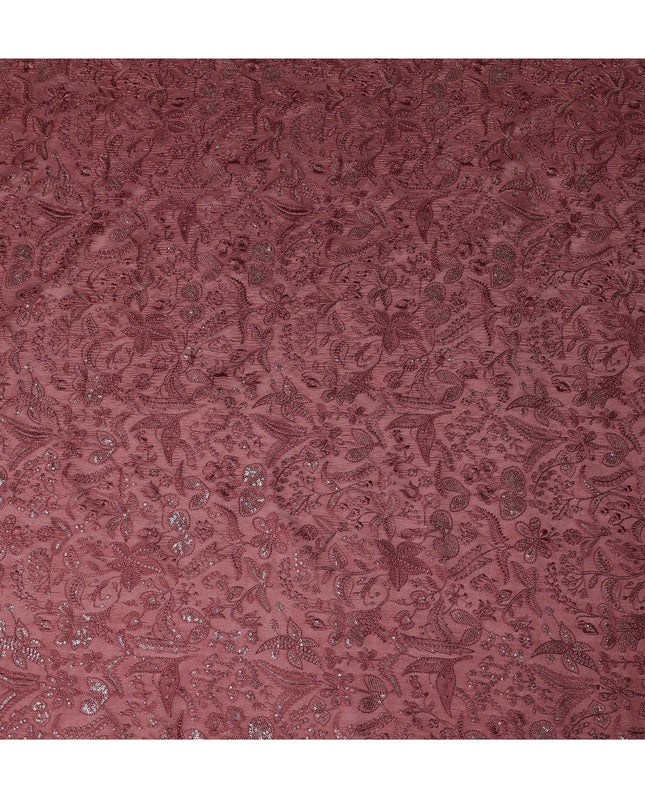 Wine Tussar Silk Fabric with Floral Embroidery & Sequins, 110 cm Width-D20948 Regal Fabrics