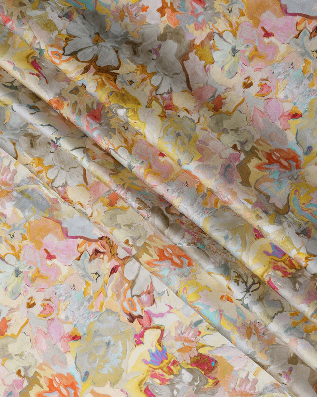 Multicolor Synthetic Modal Satin Fabric with Floral Print, 110 cm Width-D20951