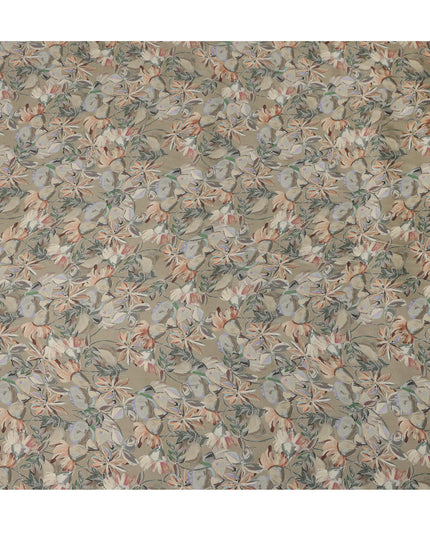 Taupe Synthetic Modal Satin Fabric with Floral Print, 110 cm Width-D20954