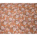 Rusty Orange Synthetic Modal Satin Fabric with White Floral Print, 110 cm Width-D20957