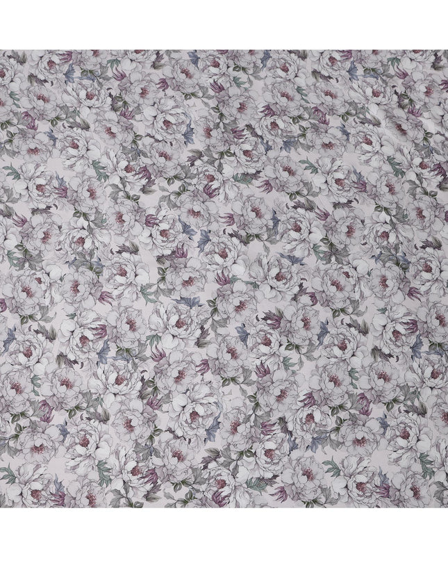 Grey Synthetic Modal Satin Fabric with Delicate Floral Print, 110 cm Width-D20958