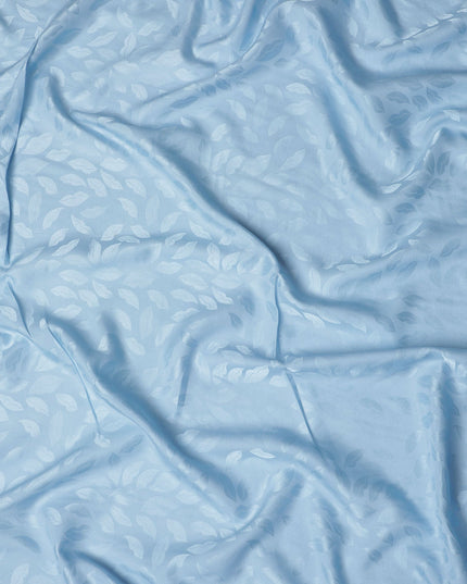 Light Blue Silk Satin Fabric with Leaf Pattern, 110 cm Width-D20960