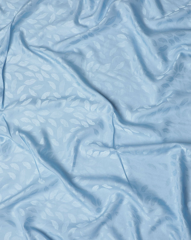 Light Blue Silk Satin Fabric with Leaf Pattern, 110 cm Width-D20960