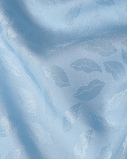 Light Blue Silk Satin Fabric with Leaf Pattern, 110 cm Width-D20960