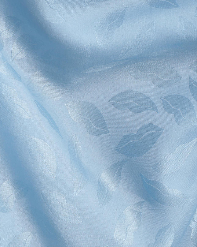 Light Blue Silk Satin Fabric with Leaf Pattern, 110 cm Width-D20960