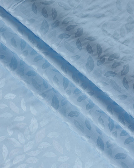 Light Blue Silk Satin Fabric with Leaf Pattern, 110 cm Width-D20960