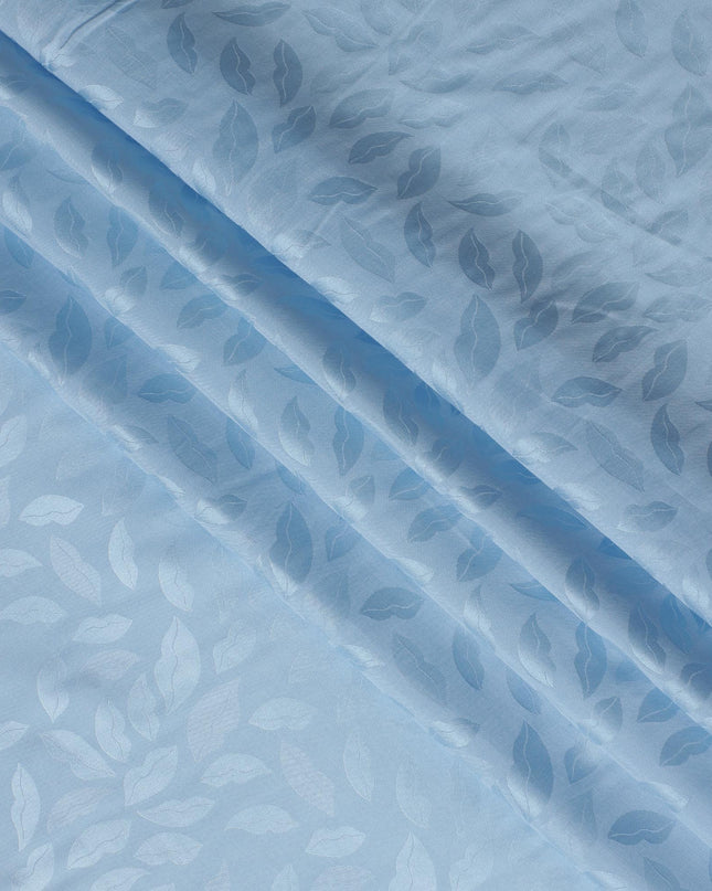 Light Blue Silk Satin Fabric with Leaf Pattern, 110 cm Width-D20960