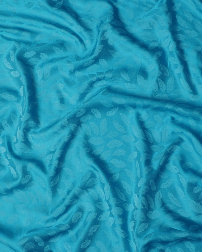 Turquoise Silk Satin Fabric with Leaf Pattern, 110 cm Width-D20961