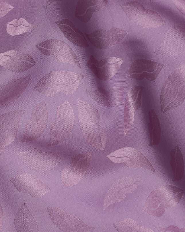 Lavender Silk Satin Fabric with Leaf Pattern, 110 cm Width-D20962