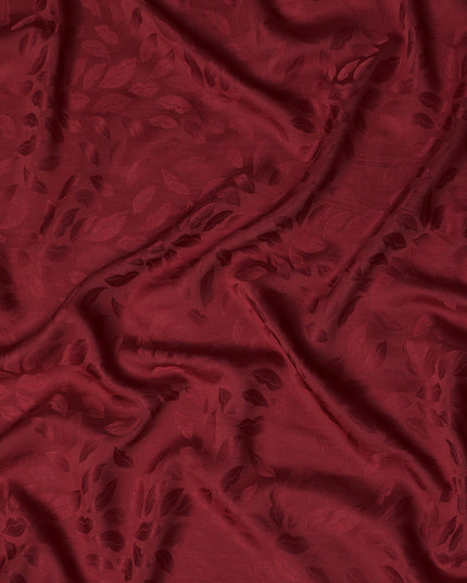 Maroon Silk Satin Fabric with Leaf Pattern, 110 cm Width-D20963