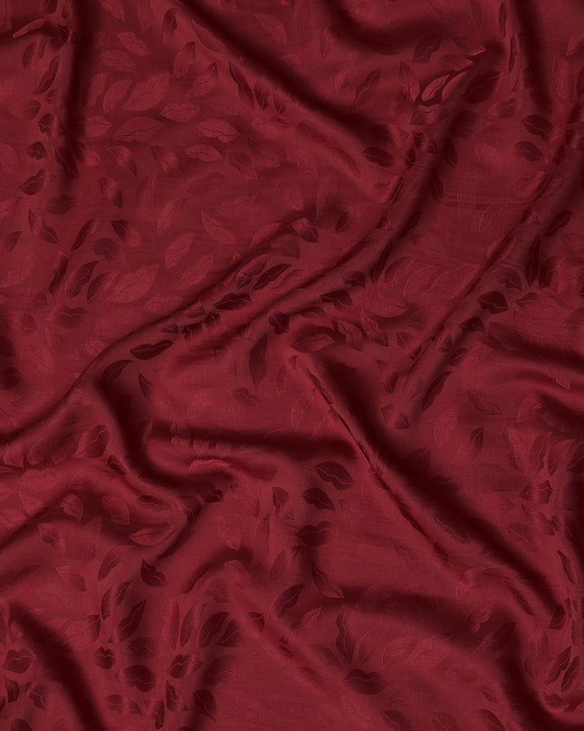 Maroon Silk Satin Fabric with Leaf Pattern, 110 cm Width-D20963