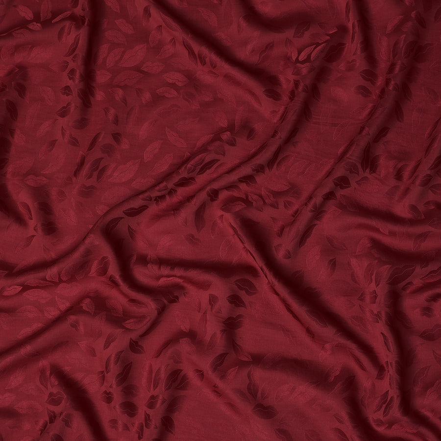 Maroon Silk Satin Fabric with Leaf Pattern, 110 cm Width-D20963