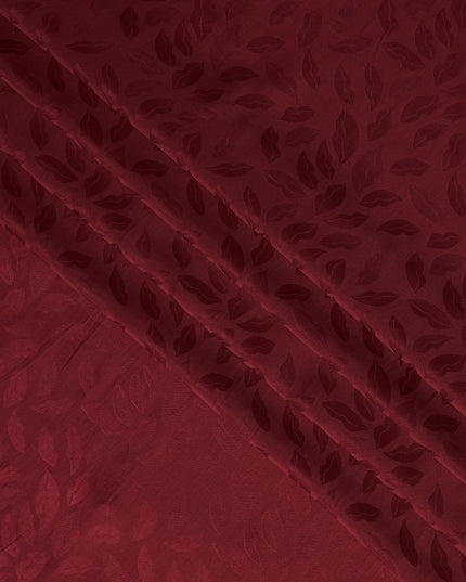 Maroon Silk Satin Fabric with Leaf Pattern, 110 cm Width-D20963